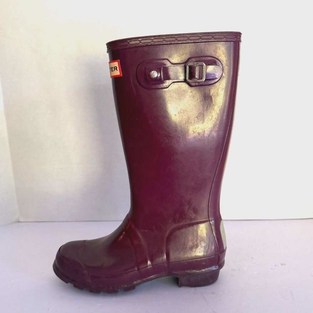 Hunter, Kid's Tall Glossy Wellington Rainboot, 2 Dark Plum Purple